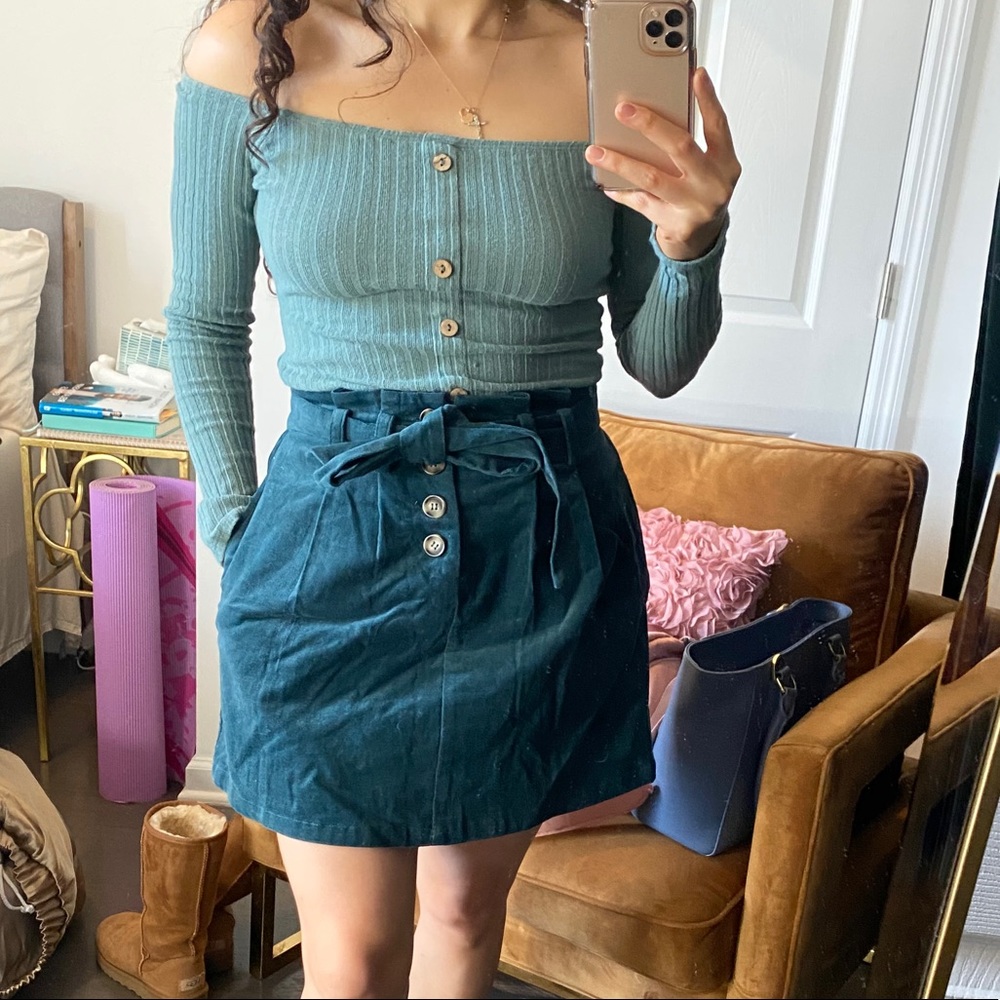 SERENA GREEN VELVET SKIRT